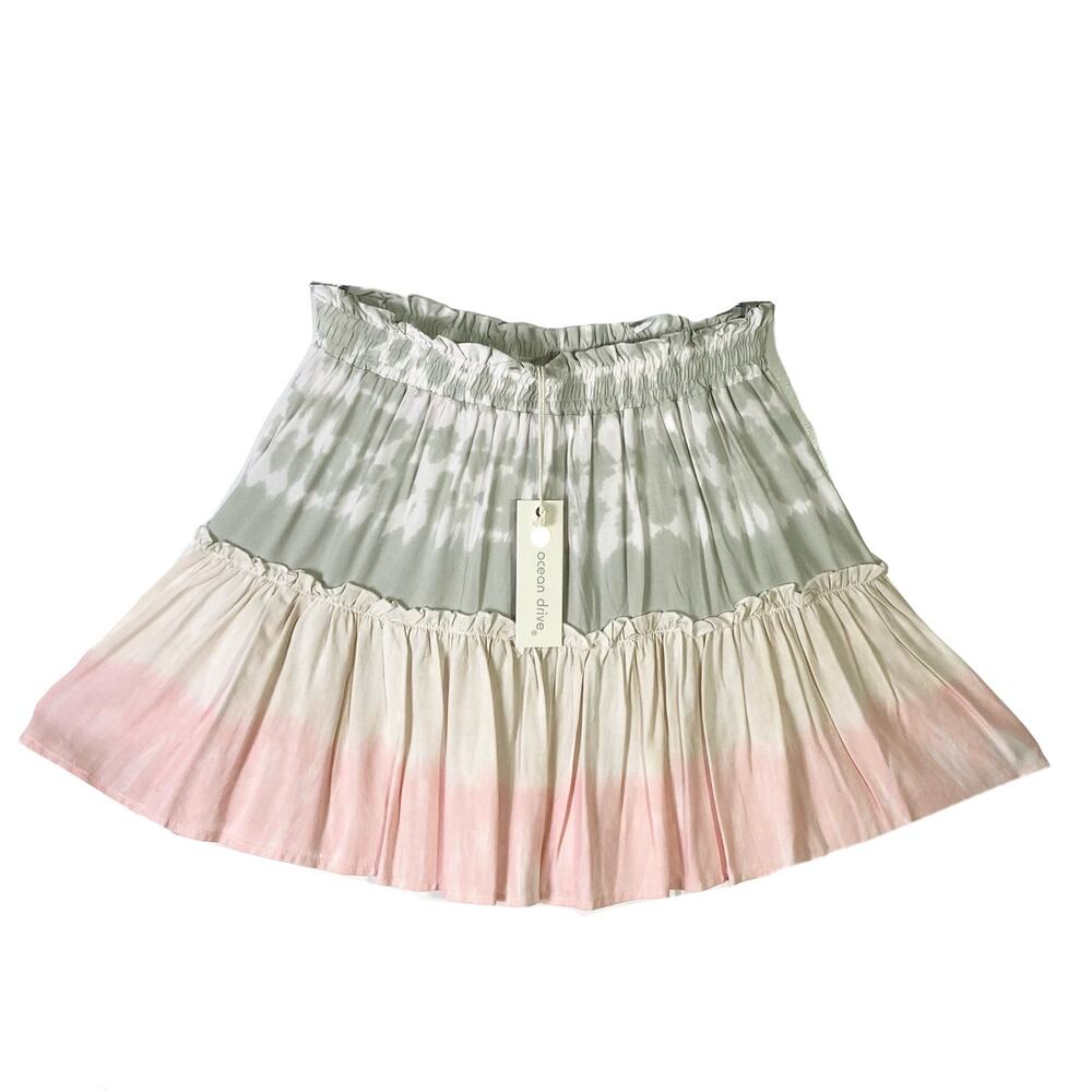 New OCEAN DRIVE Skirt L Multicolor Tie-Dye Stripe Ruffle Mini Stretchy